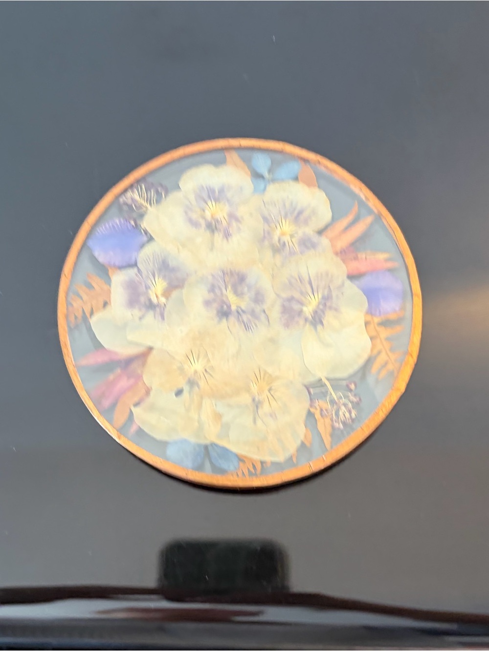 Vintage Footed Pressed Flower Lucite Trivet